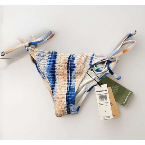 Quicksilver Side Tie Smocked Bikini Bottom Womens Size Small NEW Beach Vacation - Picture 1 of 9